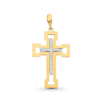 Two Tone 14K Gold Real Religious Crucifix Charm Pendant 31mmX21mm 1.5grams